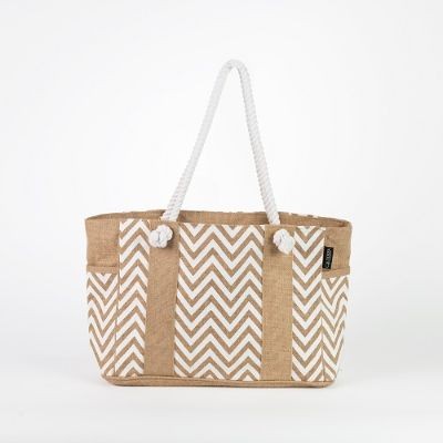 # AB 19 - TOSSA Fashion Jute Bag - Zig Zag print white (25 Units Per Carton)