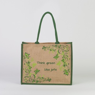 # AB 53 - TOSSA Jute Shopping Bag - floral print green (300 gm. Per Unit)