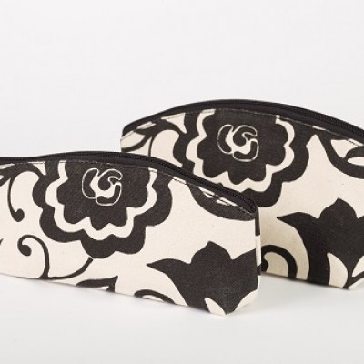 # CB 02 - TOSSA Cotton cosmetic bag - black&off white floral (50 Units Per Carton)