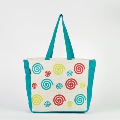# AB 21- TOSSA Fashion Jute Bag Model - Swirl print (400 gm. Per Unit)