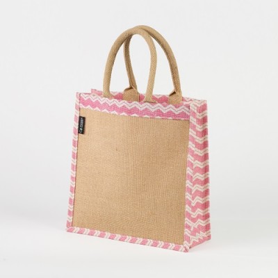 # AB 34 - TOSSA Jute Gift Bag Zig zag white pink print (50 Units Per Carton)