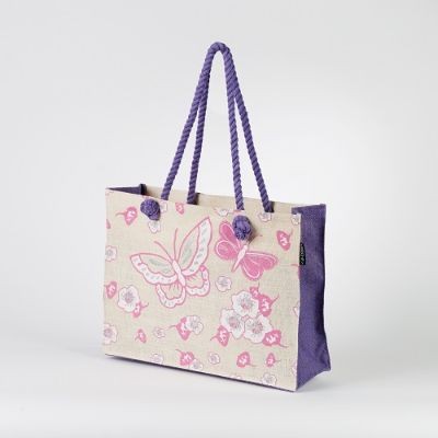 TOSSA Fashion Jute Bag  Model # AB 8, floral print, pink purple (350 gm. Per Unit)