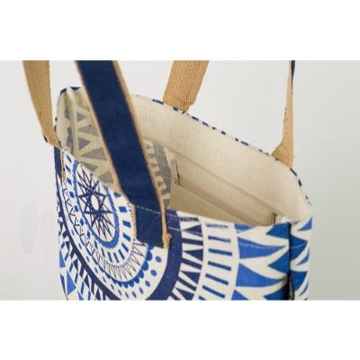 # AB 31 - TOSSA Fashion Jute Bag- white&blue (400 gm. Per Unit)
