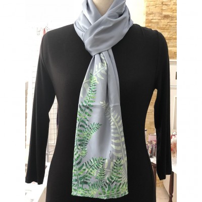 Satin Shawl - Grey With Green Fern