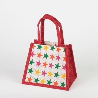 # RBK 07 RED - TOSSA Jute Gift Bag  Stars print (50 Units Per Carton)