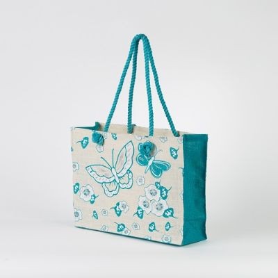# AB 10 - TOSSA Fashion Jute Bag, floral print  light blue (350 gm. Per Unit)