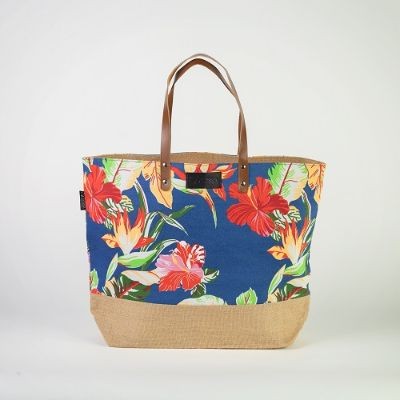 # RB 125 - TOSSA Fashion Cotton Bag - Tropical print blue (450 gm. Per Unit)