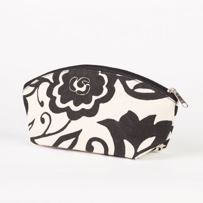 # CB 01 - TOSSA Cotton cosmetic bag - black&off white floral (80 gm. Per Unit)
