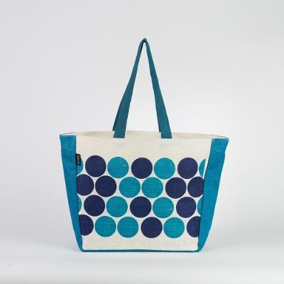 # AB 20 - TOSSA Fashion Jute Bag- Polka print  blue (25 Units Per Carton)