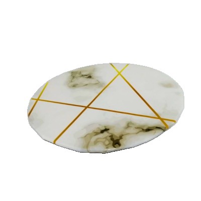 12" Round White Marble with Gold Lines Cake Board [2.7MM thick]