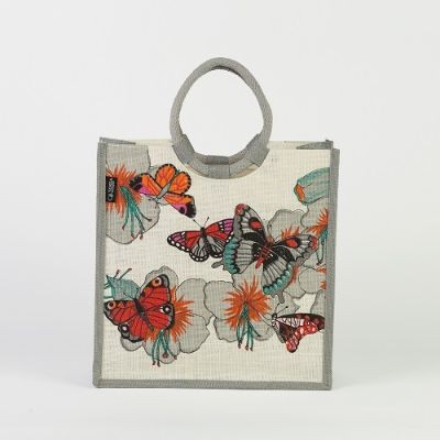 # AB 12 - TOSSa Fashion Jute Bag - butterfly priny gray (25 Units Per Carton)