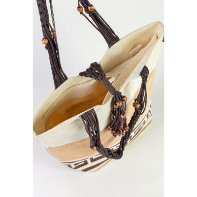 # AB 1 - TOSSA Fashion Jute Bag - Swastik print  Natural (25 Units Per Carton)