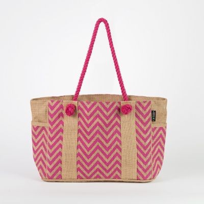 # AB 18 - TOSSA Fashion Jute Bag- Zig Zag print pink (550 gm. Per Unit)