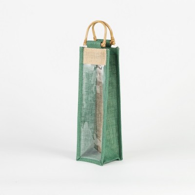 # WB 02 - TOSSA Jute Wine Bottle Bag  green (10 Units Per Carton)