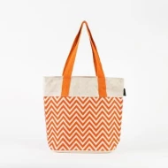 # AB 35 - TOSSA Fashion Jute Bag- Zig Zag print  orange&whiite (25 Units Per Carton)