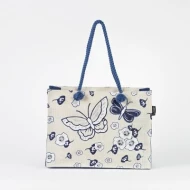 # AB 9 - TOSSA Fashion Jute Bag, floral print  royal blue (350 gm. Per Unit)