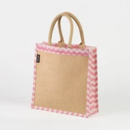 # AB 34 - TOSSA Jute Gift Bag Zig zag white pink print (100 gm. Per Unit)