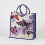 # AB 11 - TOSSA Fashion Jute Bag, butterfly print purple (300 gm. Per Unit)