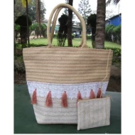 # AA 36 - TOSSA Fashion Jute Bag  Natural & Tassels (450 gm. Per Unit)