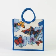 # AB 13 - TOSSA Fashion Jute Bag- butterfly print royal blue (25 Units Per Carton)