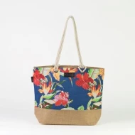 # RB 126 - TOSSA Fashion Cotton Bag - Tropical print blue-cord handles (450 gm. Per Unit)